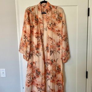 Gimmicks Kimono duster satin floral peach Women's XL